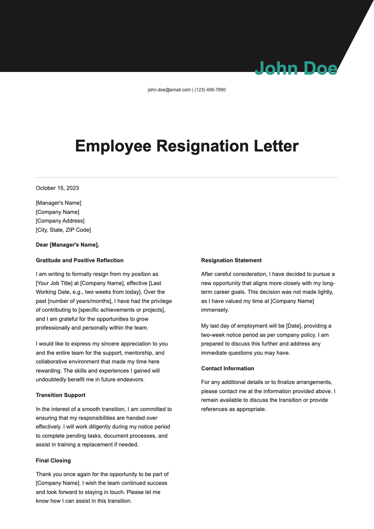 Professional employee resignation letter template with modern header design_variant_1
